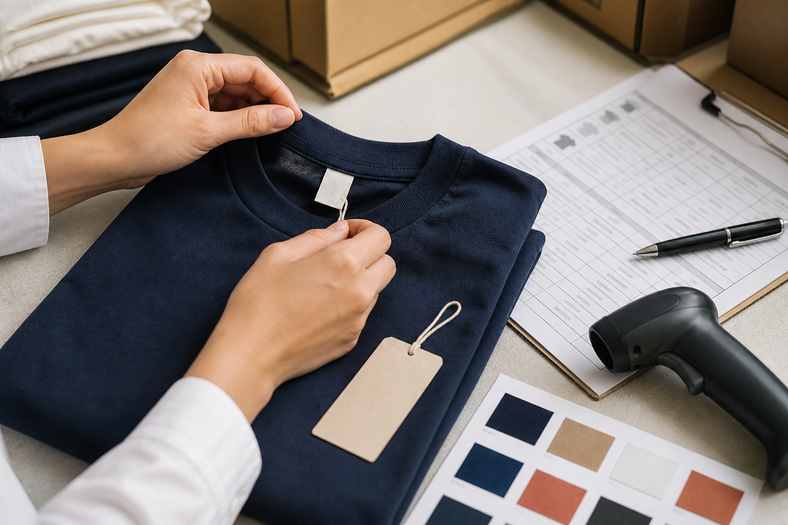 Tシャツの商品・サイズ・カラーを確認する作業