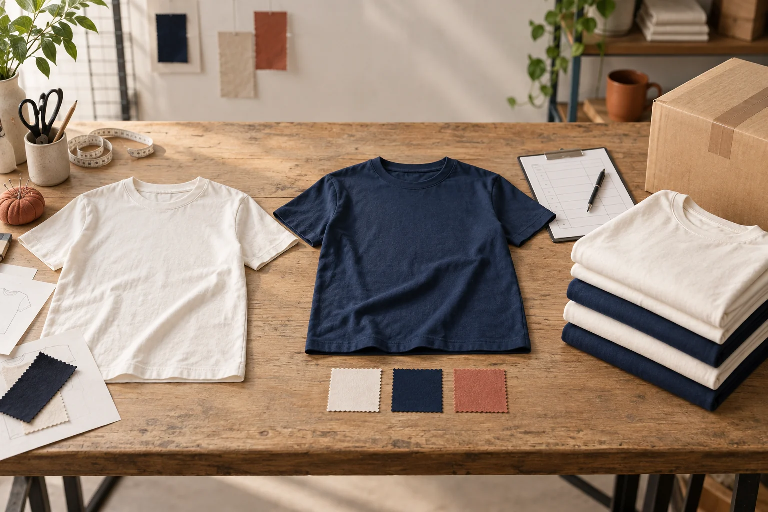 Tシャツの試作、確認、小ロット生産の流れを表したイメージ